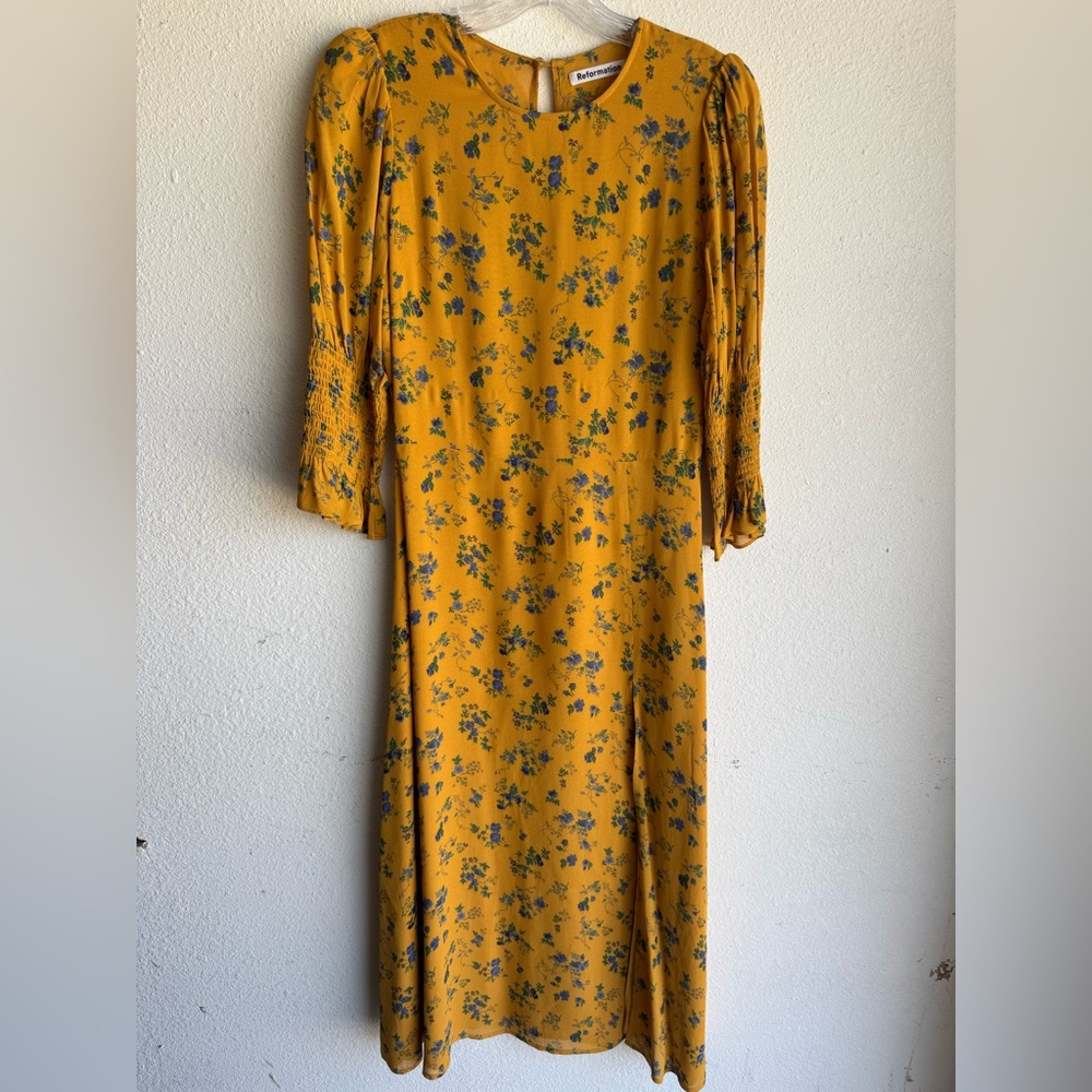 NWOT REFORMATION Carolena Floral-Print Georgette Midi Dress - Picture 3 of 7